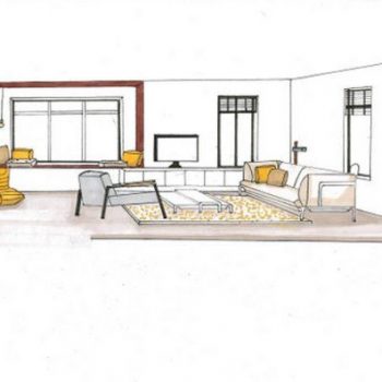 Perspectief tekening voor interieurontwerp modern woonhuis binnenhuisarchitectuur