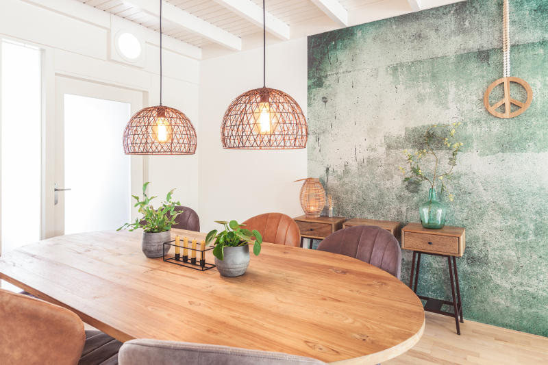 Etkamer interieurontwerp Huissen Eijffinger behang groen